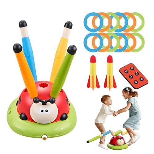 Toss Ring Game Toys- 3 In 1 Ladybug Musical Jumping Toy, Remote Control Rocket Launcher | Kids Ring Toss Game, Outdoor Garden Activity Set Garden Gift For Home Park Yard Patio