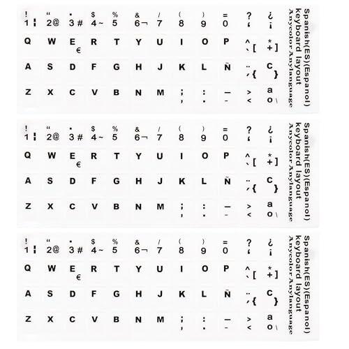 Pegatinas en Vinilo Lavable para Teclado Español de Repuesto Profesional Letras Negras fondo blanco para Cualquier Teclado Estándar de Ordenador Laptop Notebook o Computadora Portátil 3Pcs 51CH179_3B