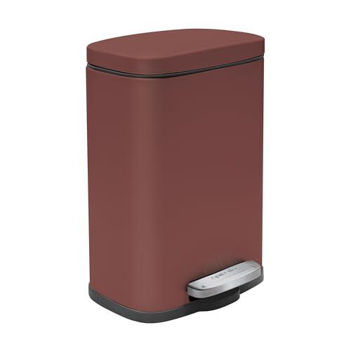 Spirella - Papelera Akira 5L Matt-Berry - Diseño compacto con tapa de pedal - Acero inoxidable - 30 x 21,4 x 17,6 cm - Color burdeos - Ideal para baño u oficina