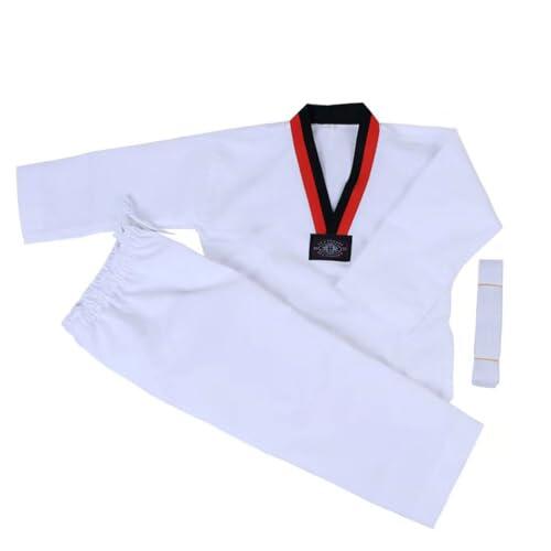 AMSLSIU Uniforme de Taekwondo de algodón para adultos y niños, reemplazo transpirable con cuello en V, manga larga, uniformes deportivos entrenamiento, ropa, XL-160