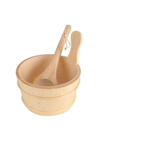 ZYWUOY Cubo de sauna de madera con cuchara de madera a juego para baño de vapor y cabaña de sudor, 24 x 27 cm, construcción de madera natural, para diseño tradicional, juego de 2 piezas