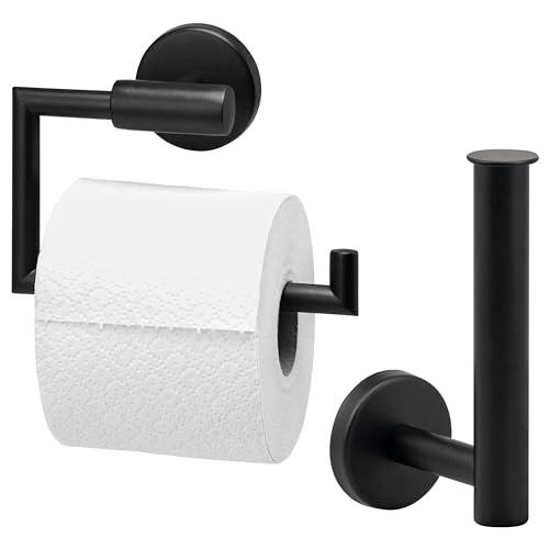bremermann Juego de accesorios de baño Piazza Black de 2 piezas, compuesto por 1 portarrollos de papel higiénico y 1 portarrollos de repuesto, portarrollos de papel higiénico con función de cierre