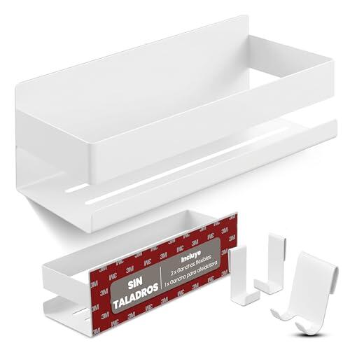 LIEBHEIM Estanteria Baño - Estanteria Ducha - Estante Baño -Cesta Ducha - Estantería Ducha - Shower Shelf - Organizador Ducha - Montaje con cinta adhesiva o adhesivo fuerte - acero inoxidable Blanco