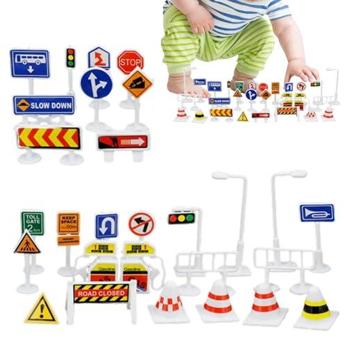 Señales de tráfico para niños – Juego de 28 Piezas, Juego de Aprendizaje portátil | Señal de Cruce educativa, de concientización sobre la Seguridad, Kit de señales de tráfico Colorido, Cumplea