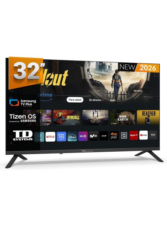 TD Systems - Smart TV 32 Pulgadas Samsung TV Tizen OS 8.0. Triple Tuner (DVB-T2/C/S2). Televisores con Samsung Smart TV Gaming Hub. Televisión del 2026 - PRIME32C22TIZEN