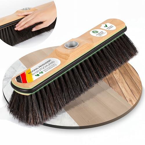 ORGAFLIX Escoba sin mango de 28 cm, escoba con protección de bordes para casa y cocina, cabezal de escoba con mezcla de calidad, rosca de metal inoxidable de 24 mm, escoba para habitación fabricada en