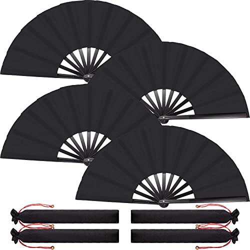 Domary Abanico de Kung Fu Negro Abanico de Artes Marciales Tradicionales Hilo Plástico Negro Puro 33 Cm Un Pie Apertura Suave Control Movimiento Fluido para Rutinas Danza