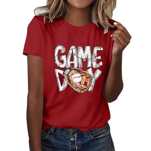 2026 Camiseta de béisbol para mujer, camiseta de béisbol para mujer, camiseta de béisbol para el día del juego, camiseta de manga corta con estampado de cuello redondo, rojo, S