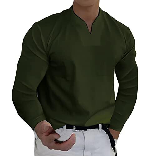 Camiseta de manga larga para hombre con cuello en V para ropa informal de primavera y invierno, material transpirable, verde, XL