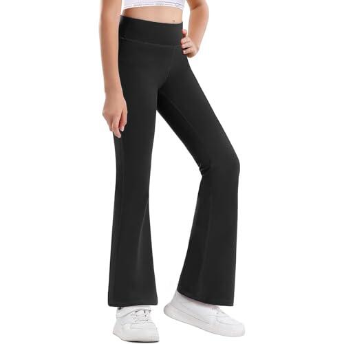 Genérico Pantalon Niña Pantalones de Yoga para Niñas con Cintura Alta y Dobladillo Estilo Elásticos Cómodos para Entrenamiento (Black, 11-12 Years)