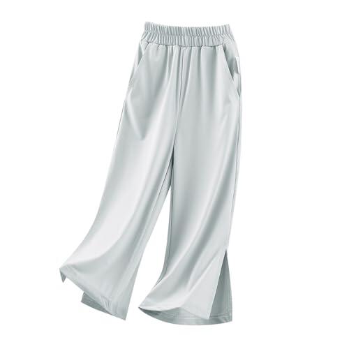 Pantalon Marron Niña Pantalones de Verano Ligeros de Corte Ancho para Niñas y Adolescentes con Cintura Elástica y Tejido Ideal para Uso Diario (Grey, 4-5 Years)