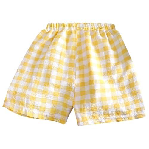 Pantalon Marron Niña Pantalones Cortos de Verano para Niñas Transpirables a Cuadros Ropa Cómoda para Dormir y Uso Diario Infantil (Yellow, 2-3 Years)