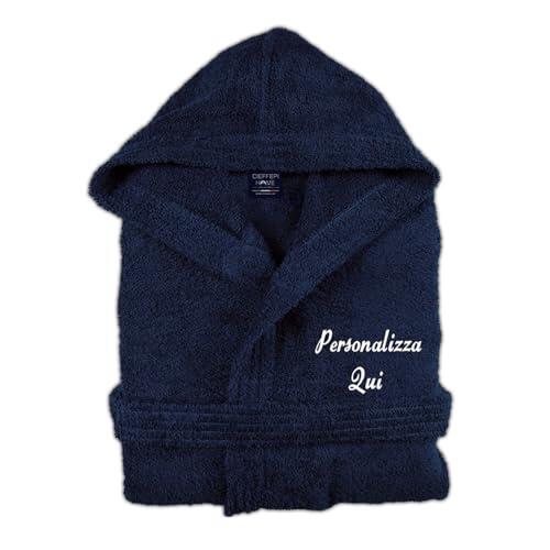 Cieffepi Home Collections Solo Mio Basic - Albornoz personalizado con capucha de suave rizo hidrófilo de puro algodón, navy, 3XL