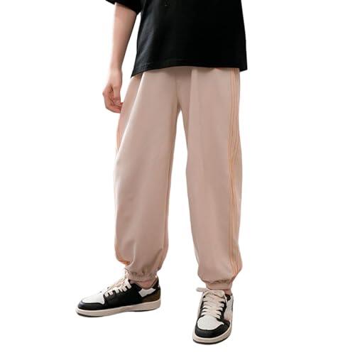 Genérico Pantalon Plateado Niña Pantalones Deportivos Casuales para Niñas con Cintura Elástica y Puños en Tobillos Ropa Cómoda Diaria Escolar (Beige, 6-7 Years)