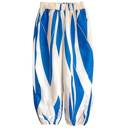 Pantalon Niña Ancho Pantalones Casuales Largos de Verano para niñas con puños elásticos y Estampados cómodos para Uso Diario versátil de 4 a 13 años (Blue, 12-13 Years)