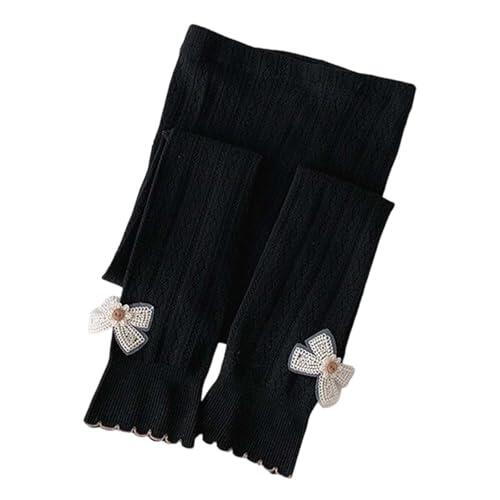 Genérico Pantalones Niña Leggings Tejidas para Niñas con Detalles de y Borde de Encaje para el Día a Día (Black, 8-10 Years)