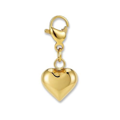 GD GOOD.designs Charms colgante corazón 3D con cierre de mosquetón | Colgante para collar de acero inoxidable 316L | Charm para pulsera tipo charm en oro 18K | Resistente al agua e hipoalergénico