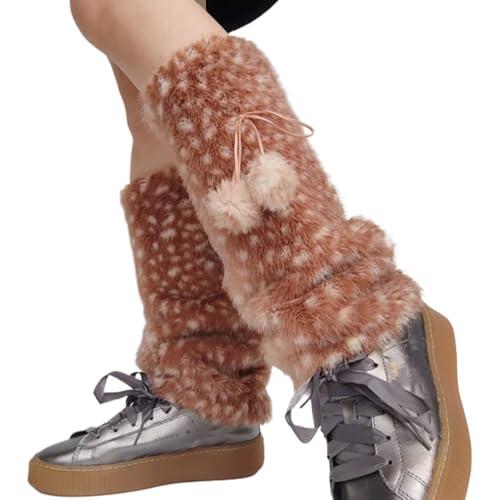 Calentadores de invierno – Acogedora impresión de de 40 cm | Cubrebotas de 170 g con divertidos pompones | calentadores de felpa gruesa para mujer | Para , Navidad, Halloween