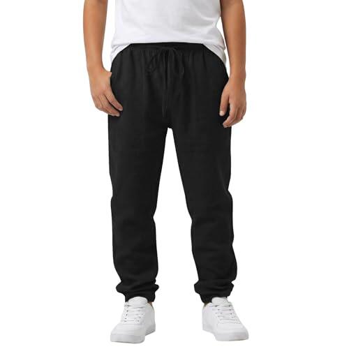 Genérico Pantalones Rojos Niño Pantalones de Lino Transpirable para Niños y Niñas con Cintura Elástica y Corte Recto para Uso Diario Actividades Exteriores (Black, 10-11 Years)