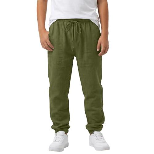 Genérico Pantalon Chandal Rojo Niño Pantalones de Lino Transpirable para Niños y Niñas con Cintura Elástica y Corte Recto para Uso Diario Actividades Exteriores (Army Green, 12-13 Years)