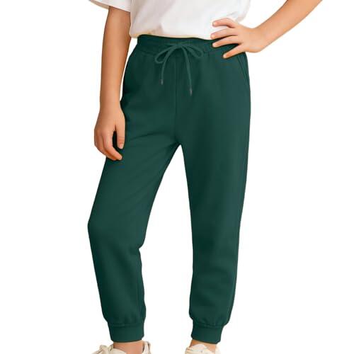 Pantalon Niño Blanco Pantalones Deportivos de Forro Polar para Niños y Cómodos con Bolsillos Informales Otoño Invierno (Dark Green, 11-12 Years)