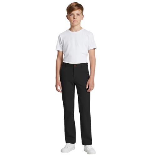 Pantalon Niño Blanco Pantalones de Vestir con Cremallera Elásticos y Bolsillos para Niños y Niñas Talla 5 a 16 Años (Black, 11-12 Years)