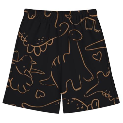 Pantalon Niño Naranja Pantalones Cortos Casuales de Verano para Niños con Estampado de Dinosaurios y Cintura Elástica Cómodos para (Black, 9-10 Years)