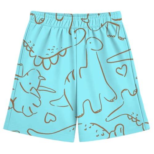 Pantalon Niño Pantalones Cortos Casuales de Verano para Niños con Estampado de Dinosaurios y Cintura Elástica Cómodos para (Light Blue, 13-14 Years)