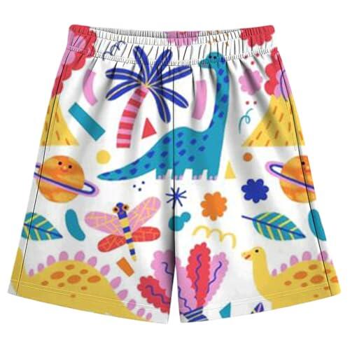 Pantalon Chandal Rojo Niño Pantalones Cortos Informales de Verano para Niños con Estampado de Dinosaurios y Cintura Elástica Cómodos para Playa y Uso Diario (White, 11-12 Years)