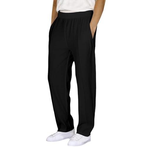 Pantalon Niño 4 Años Pantalones Casuales Sólidos Largos con Cintura Elástica para Uso Diario Escolar y Juego (Black, 13-14Years)