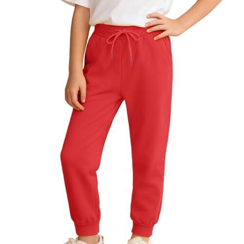 Genérico Pantalon Niño Pantalones Deportivos de Forro Polar para Niños y Cómodos con Bolsillos Informales Otoño Invierno (Red, 11-12 Years)