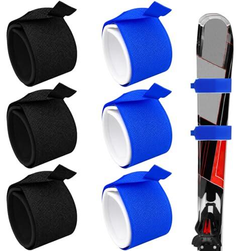 6 correas de esquí con , correas de esquí ajustables, de nailon, para un transporte seguro y un almacenamiento práctico (azul, negro)