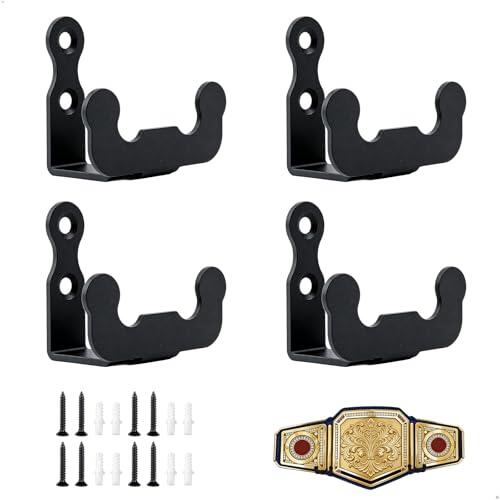 Soporte para Cinturón de Campeonato,4 Piezas Soporte de Pared para Cinturón de Campeonato 6,5x5,3x3cm Metal Cinturón Campeonato Lucha Libre para Pared con Tornillos para Luchadores Adultos Niños,Negro