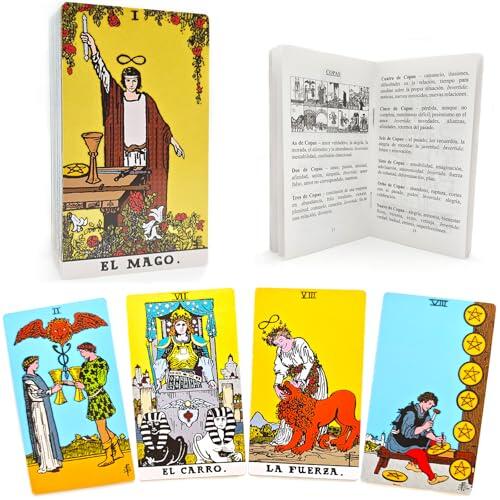 Cartas del Tarot en Español para Principiantes, Cartas Tarot Originales con Libro Guía Español, Baraja de Tarot sin Bordes