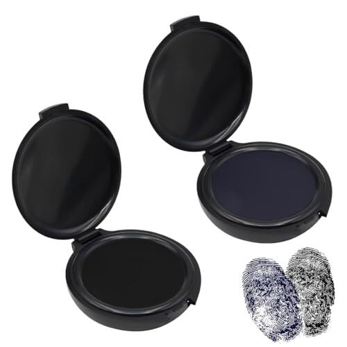 CATZUM Set de 2 Almohadillas de Tinta Profesional para Huellas Dactilares, Tinta Azul, Especialmente diseñadas para Huellas Dactilares (Negro/Azul)