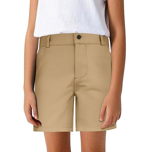 Pantalones Blancos Niño 10 Años Pantalones Cortos Elásticos para Niños y Ropa Escolar Casual de Sarga Chinos con Bolsillos y Parte Delantera Plana (Khaki, 17-18 Years)