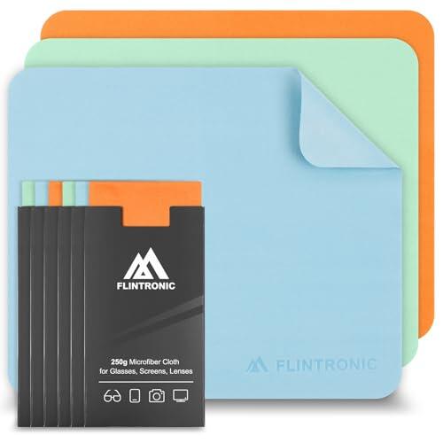 Flintronic 6pcs Paños de Limpieza Microfibra para Gafas, Pantallas, Lentes, Tabletas, Naranja, Azul, Verde, 15x18 cm