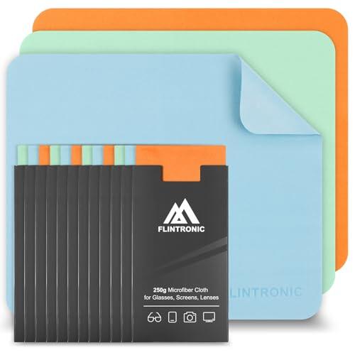 Flintronic 12pcs Paños de Limpieza Microfibra para Gafas, Pantallas, Lentes, Tabletas, Naranja, Azul, Verde, 15x18 cm