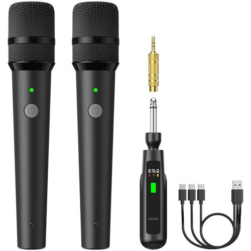 TONOR Microfonos Dinámicos Inalámbricos Recargables, Sistema Dual de Micrófonos de Mano con Receptor para Karaoke, Canto, Fiestas en Casa, Cumpleaños, Discursos, 30H de Autonomía, 2.4GHz, TW220