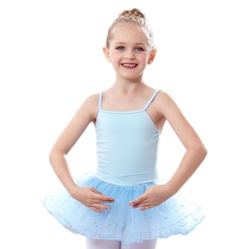 QUXVUIS Traje de tirantes de Ballet para niña verano, traje actuación práctica baile con, ropa, regalo cumpleaños, Azul, 140cm