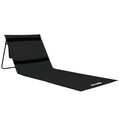 VirtuFit Esterilla de playa negra – Esterilla plegable de camping con respaldo – Tumbona ligera para playa, camping, jardín y festival – Cómoda esterilla para exteriores