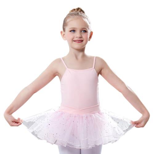 QUXVUIS Traje de tirantes de Ballet para niña verano, traje actuación práctica baile con, ropa, regalo cumpleaños, Rosa, 150cm