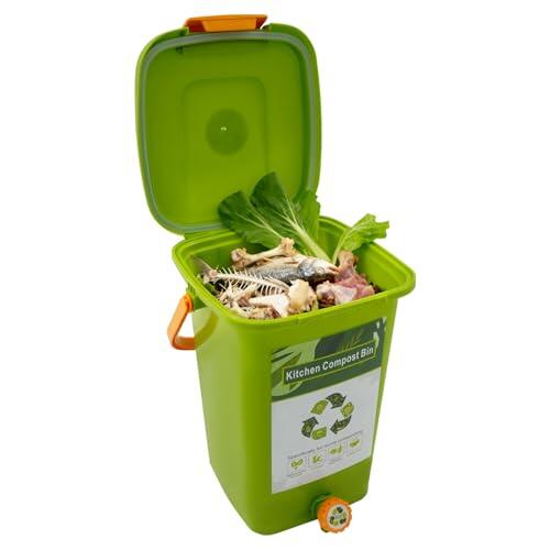 Fyssnn Cubo de basura orgánica para cocina, 10 L, 15 L, 20 L, con doble tapa, inodoro para compost y reciclaje, contenedor de compost para encimera, balcón y jardín (15 L)