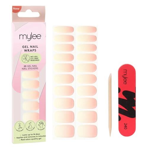 Mylee Gel Nail Wraps – Adhesivos de gel pre-curado para una manicura instantánea, Sin lámpara, sin desconchones, acabado brillante, Larga duración, Fácil de aplicar, vegano y libre de crueldad animal