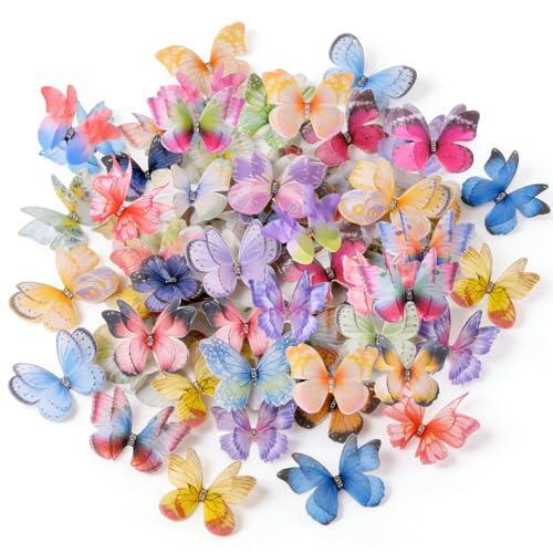 70 Piezas 3D Mariposas Decorativas, 3,5 x 5cm Mariposas de Organza de Tela de Gasa Translúcida, 35 Estilos, Organza Alas de Mariposa para Manualidades Joyería Decoraciones de Boda Habitaciones