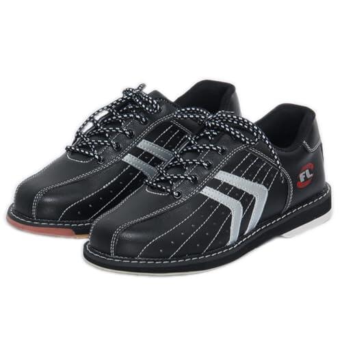 Wizeny Zapatos De Bowling Hombre Antideslizantes Ligero Cómodos Zapatos De Entrenamiento De Bolos Transpirable Informales Cuero,Black Silver,45 EU