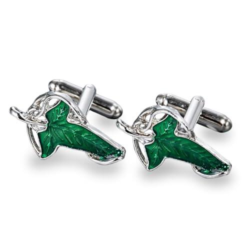 Gemelolandia | Gemelos de Camisa Hoja de Lorien Hoja Élfica, Regalo para el Padrino, Gemelos Frikis para Bodas y Eventos, 1,6 x 2,7 cm