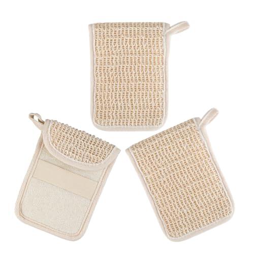 VINTORKY Bolsa de Jabón de Algodón y Lino, con Cierre de Cordón, para Ducha y Viaje, 3 Piezas, Color Beige, para Limpieza