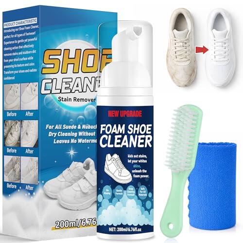Kit limpieza zapatos, limpiador zapatillas blancas de 200 ml con cepillo y paño de microfibra. Limpia rápidamente sin agua zapatillas de cuero, lona, tejido de punto, goma y zapatillas para correr
