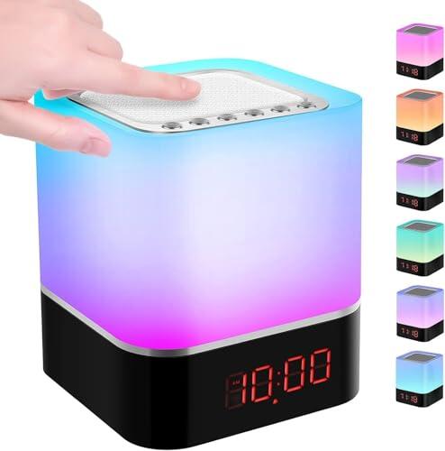 Facarler Altavoz Bluetooth con Luces Nocturnas, Lámpara Inteligente con Altavoz y Reloj Despertador Digital, Luz RGB Multicolor Regulable para Habitación, para Leer, Dormir, Fiesta,Regalos